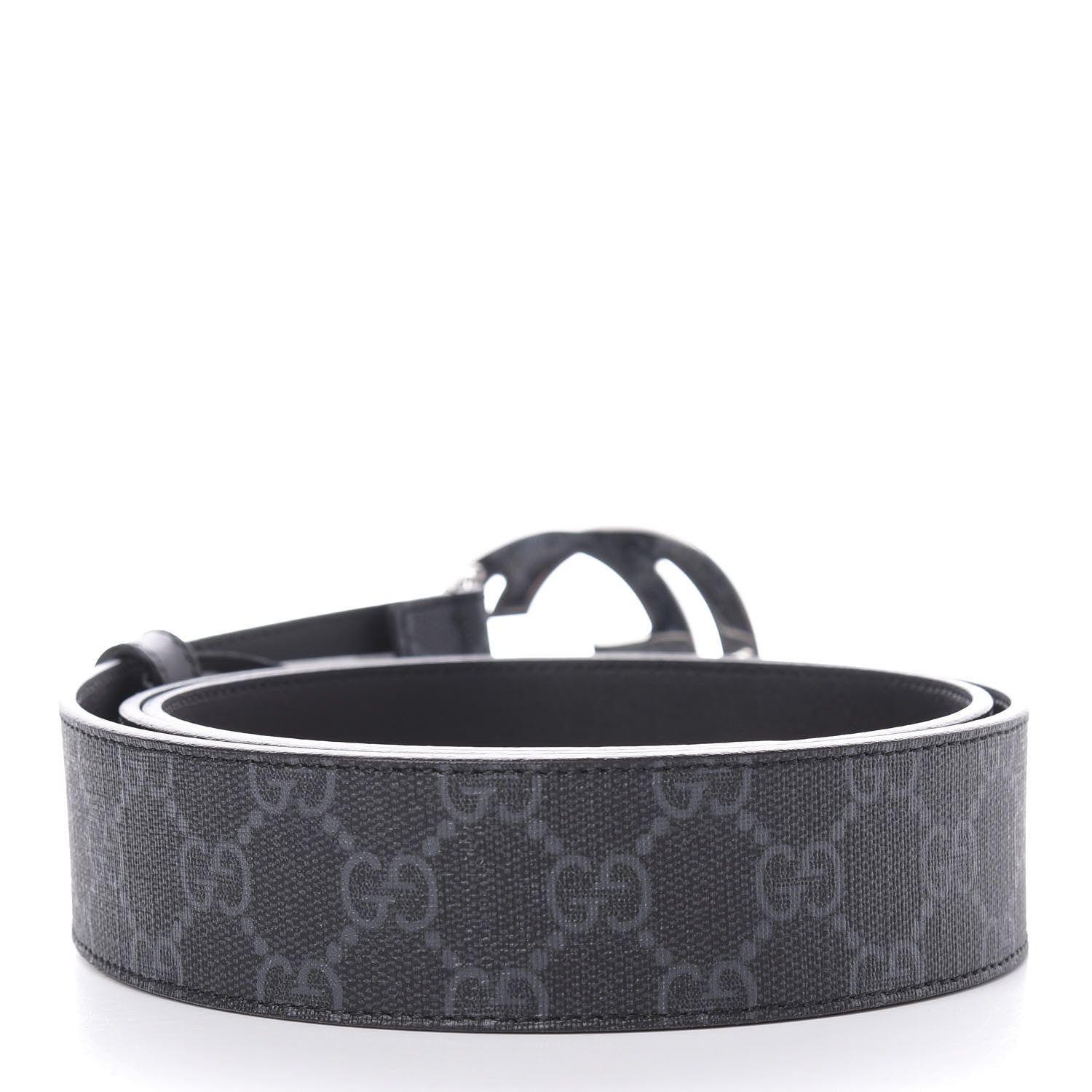 Gucci GG Supreme Monogram Selleria Calfskin Interlocking G 40mm Belt 105 42 Black Grey 2 of 3