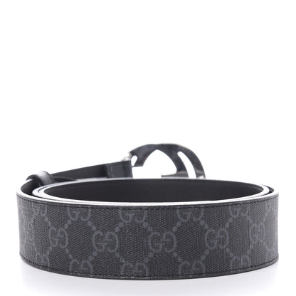 Gucci GG Supreme Monogram Selleria Calfskin Interlocking G 40mm Belt 105 42 Black Grey 2 of 3