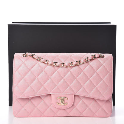 Chanel Iridescent Caviar Quilted Jumbo Double Flap Rose Pink 10 of 10