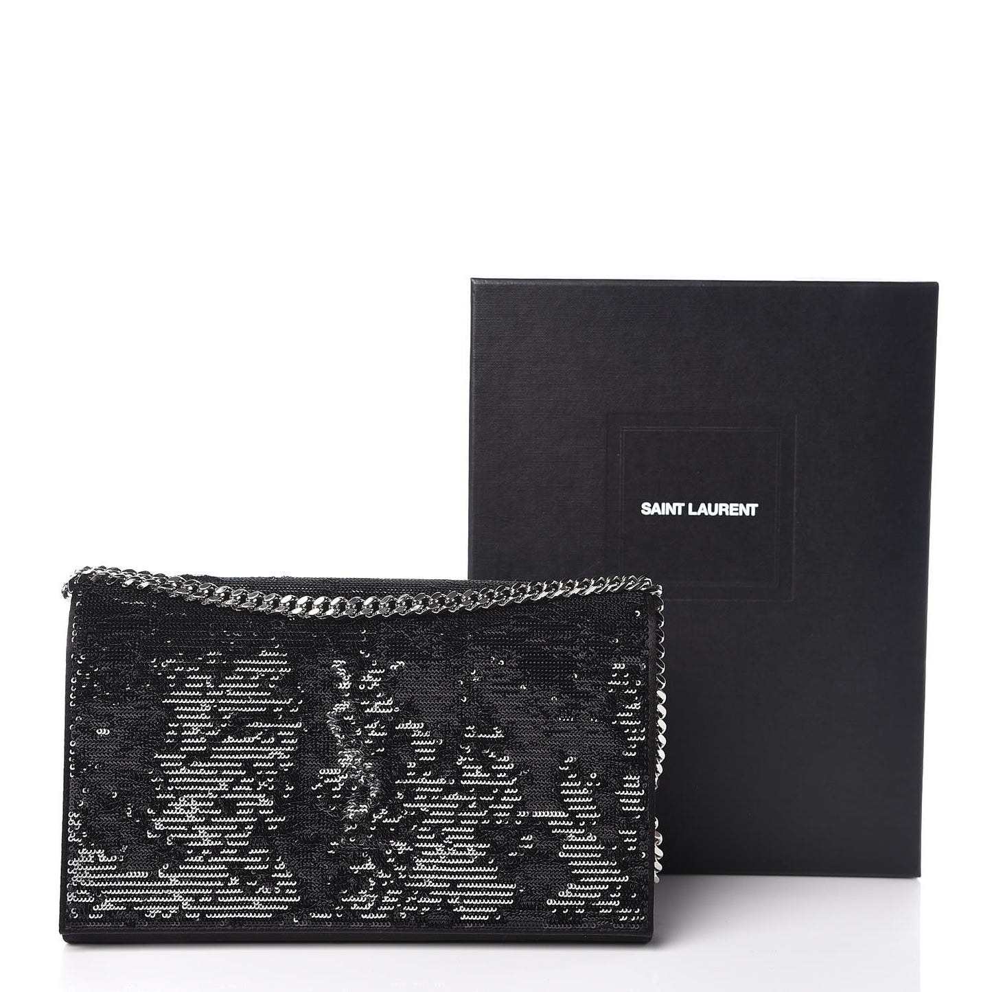 Sequin Flip Monogram Chain Wallet Black