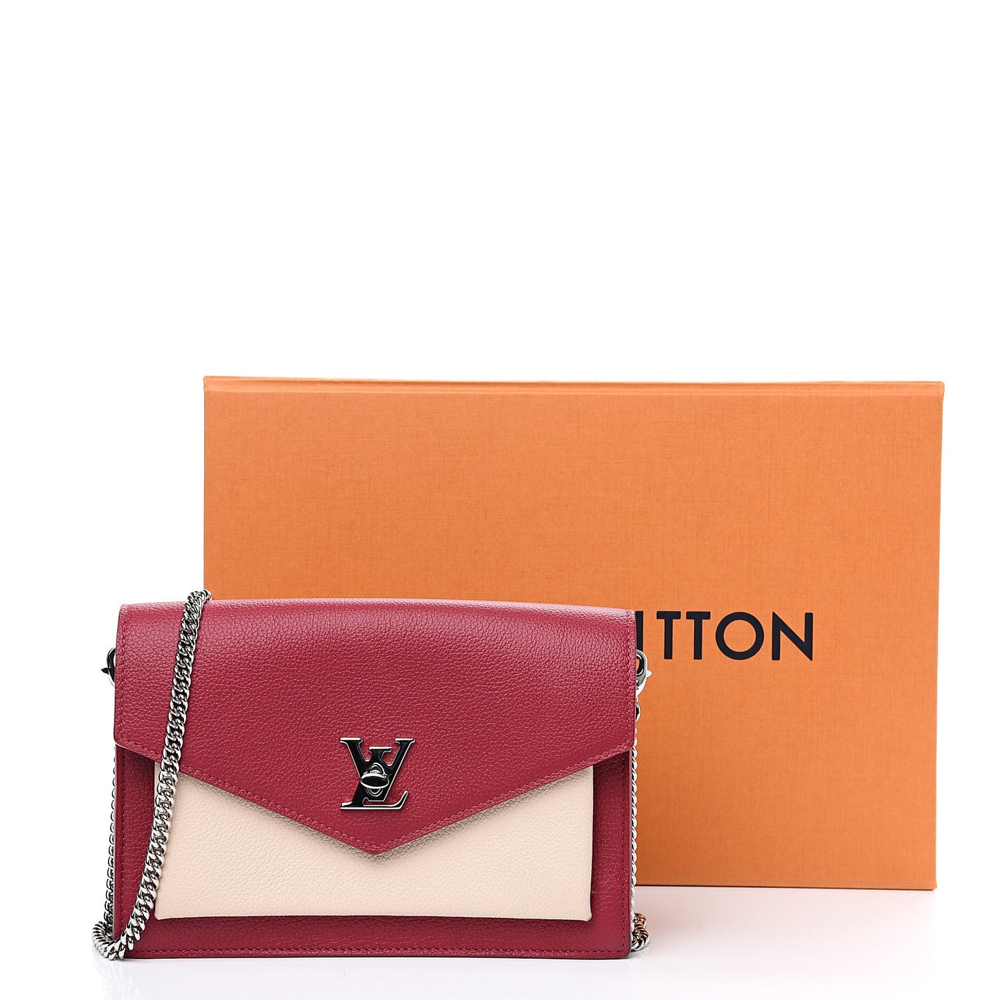 Soft Calfskin My Lockme Chain Pochette Lie De Vin Crème