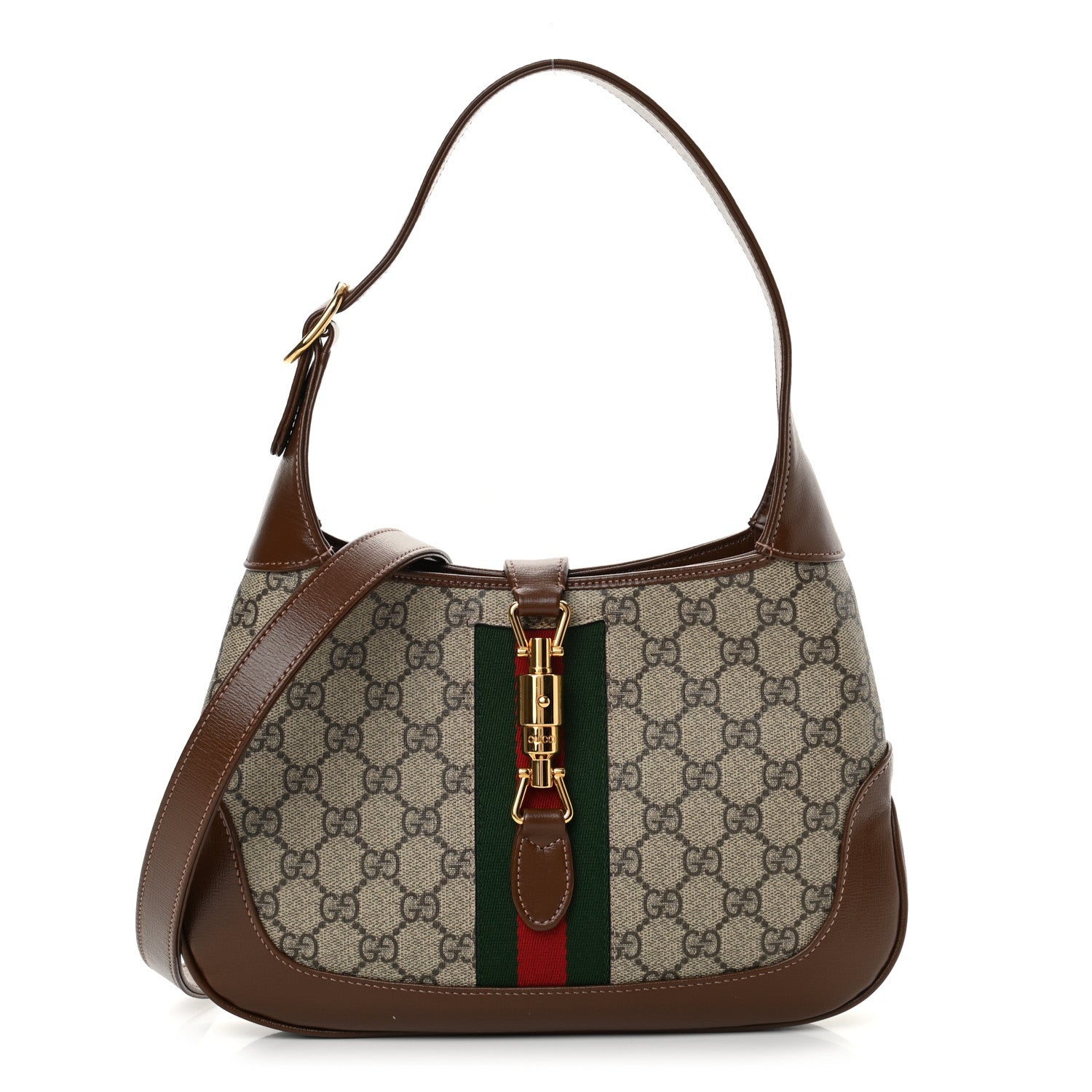 Gucci GG Supreme Monogram Azalea Calfskin Web Small Jackie 1961 Hobo Beige Ebony Brown Sugar 1 of 11