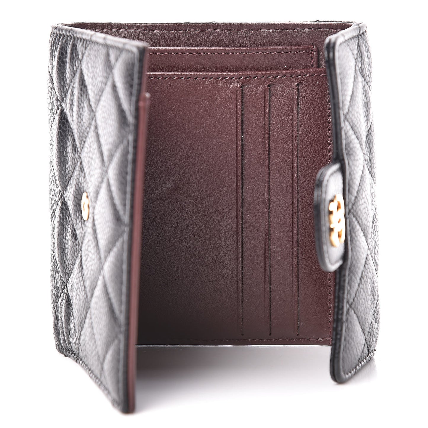 Caviar Quilted Compact Flap Wallet Black
