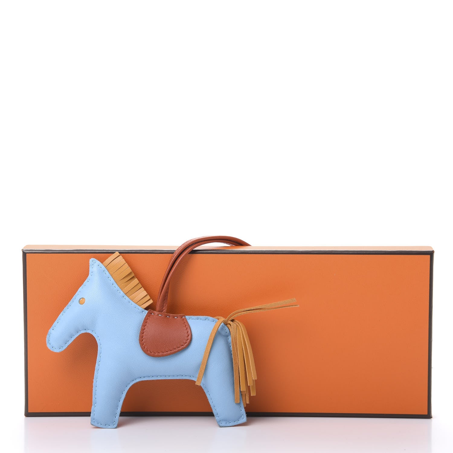 Hermes Milo Lambskin Grigri Rodeo Horse Bag Charm GM Celeste Naturel Bouton D'Or Cornaline 5 of 5