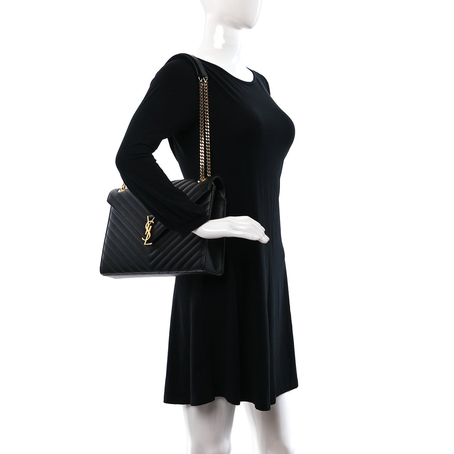 Grain De Poudre Matelasse Chevron Large Monogram Satchel Black