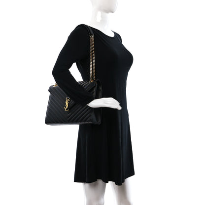 Saint Laurent Grain De Poudre Matelasse Chevron Large Monogram Satchel Black 2 of 13