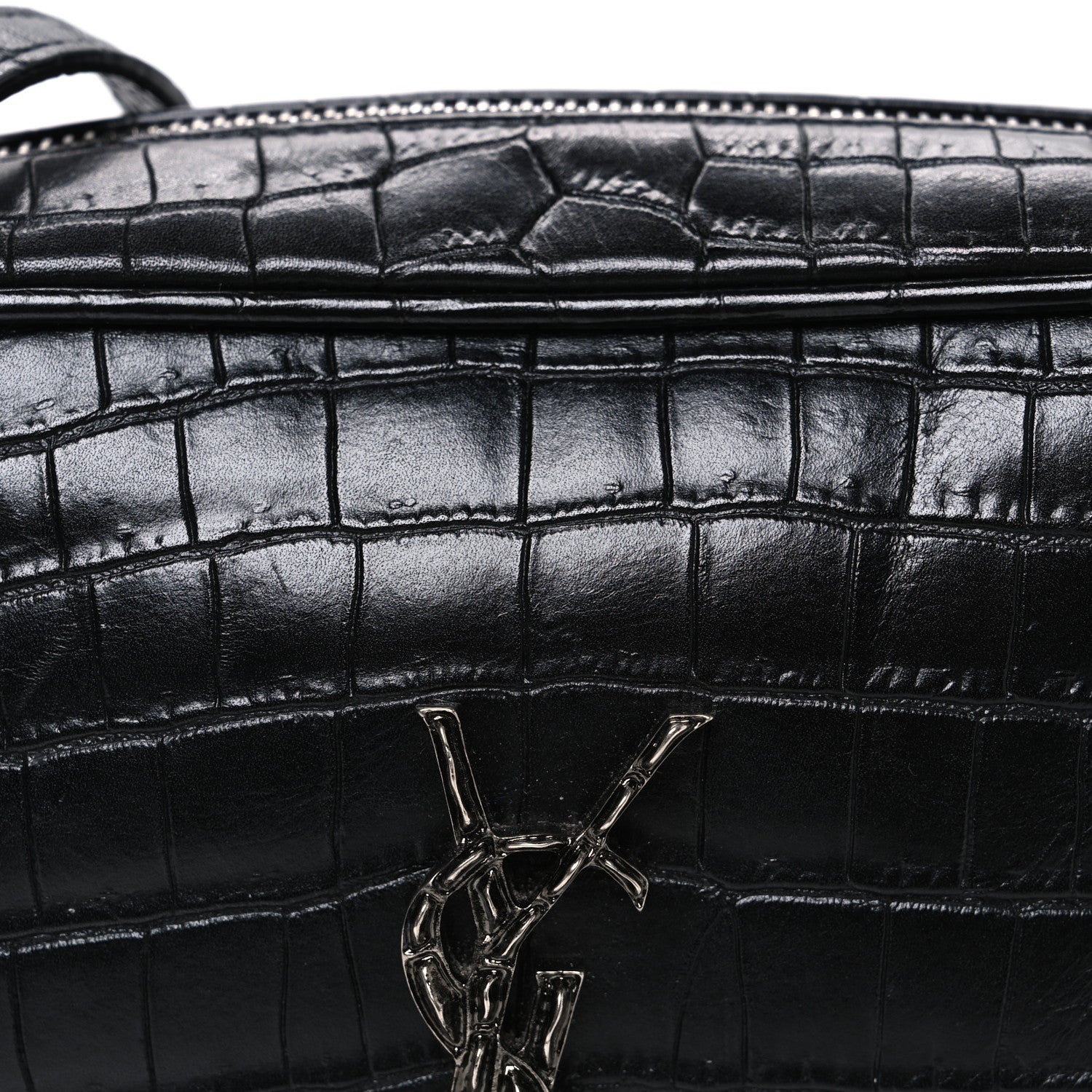 Saint Laurent Calfskin Crocodile Embossed Monogram Lou Camera Bag Black 8 of 10