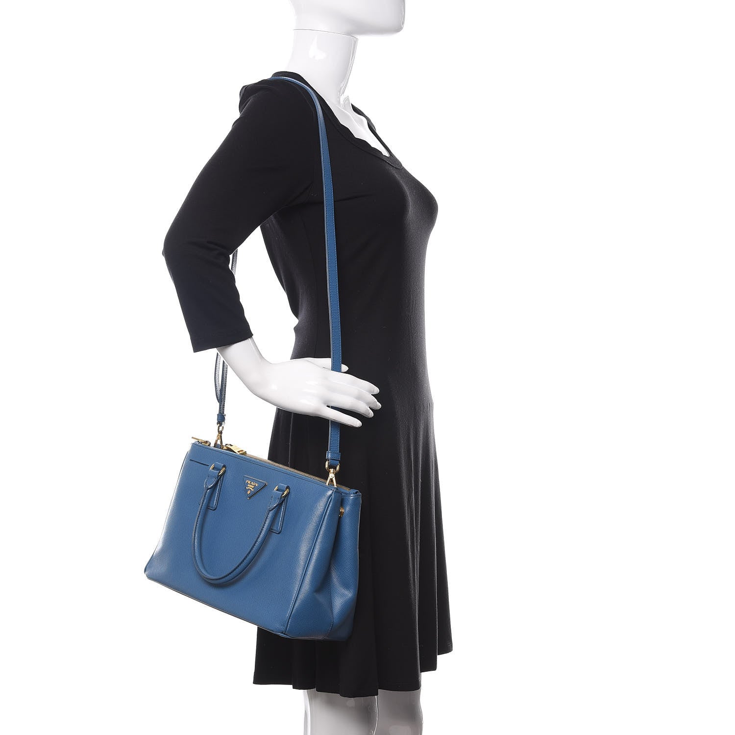 Prada Saffiano Small Galleria Double Zip Tote Bluette 3 of 17