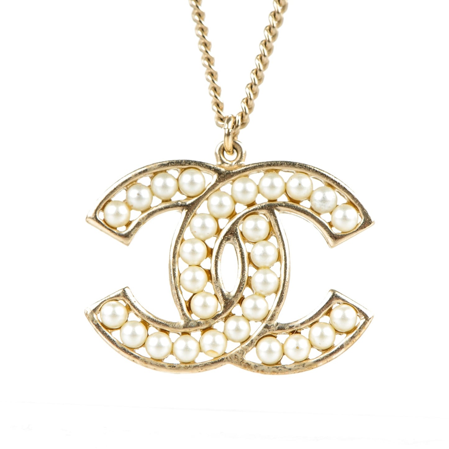 Pearl CC Pendant Long Necklace Light Gold