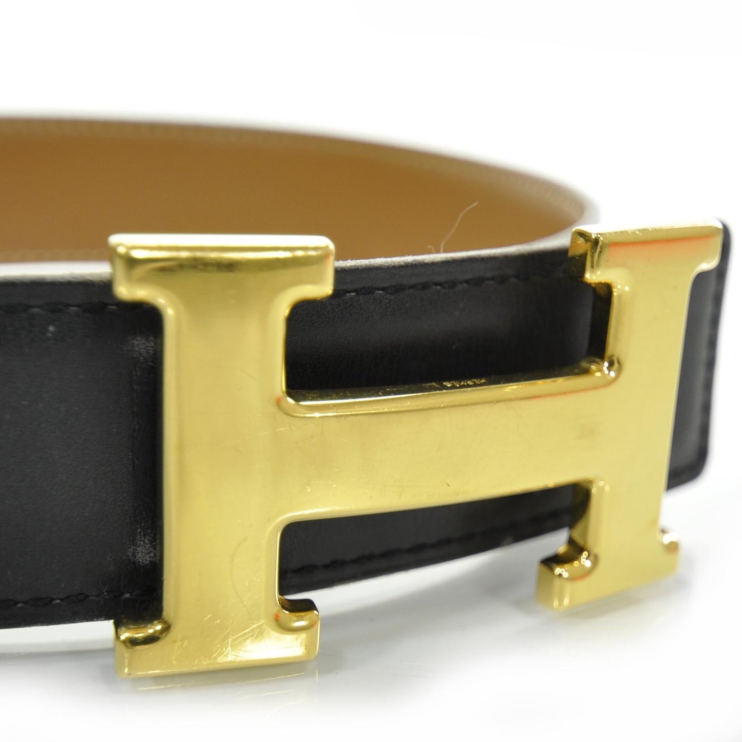 Leather Reversible H Belt Gold Black 65