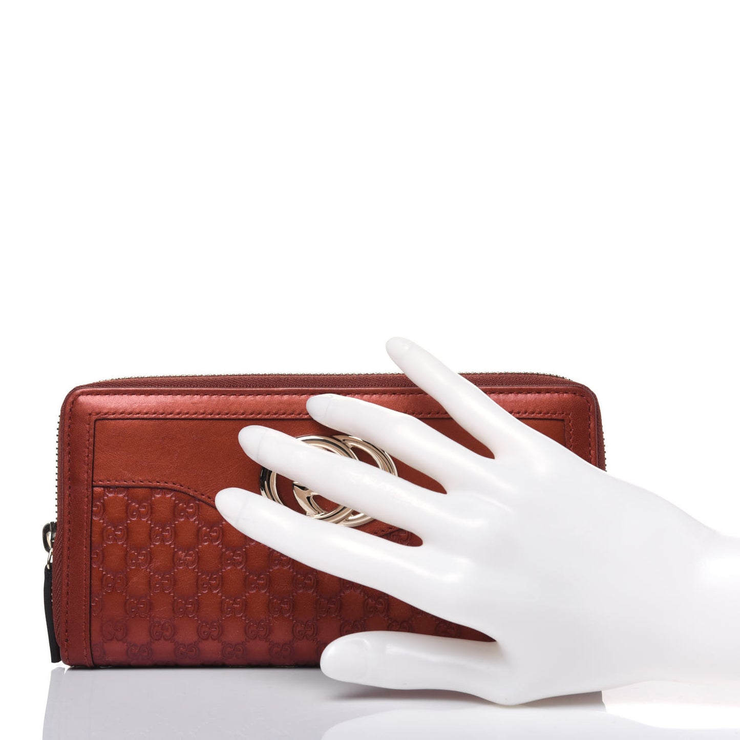 Metallic Microguccissima Sukey Zip Around Wallet Burnt Orange