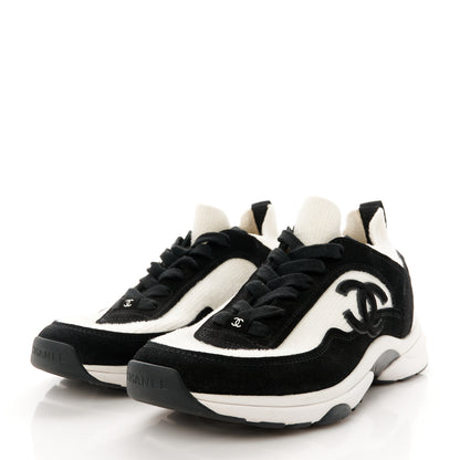 Chanel Fabric Suede Calfskin CC Sneakers 39.5 White Black 3 of 9