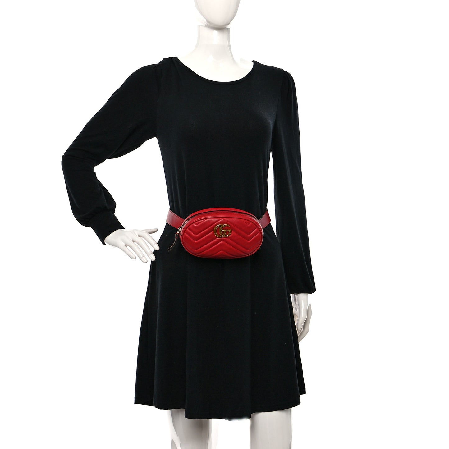 Calfskin Matelasse GG Marmont Belt Bag 85 34 Hibiscus Red