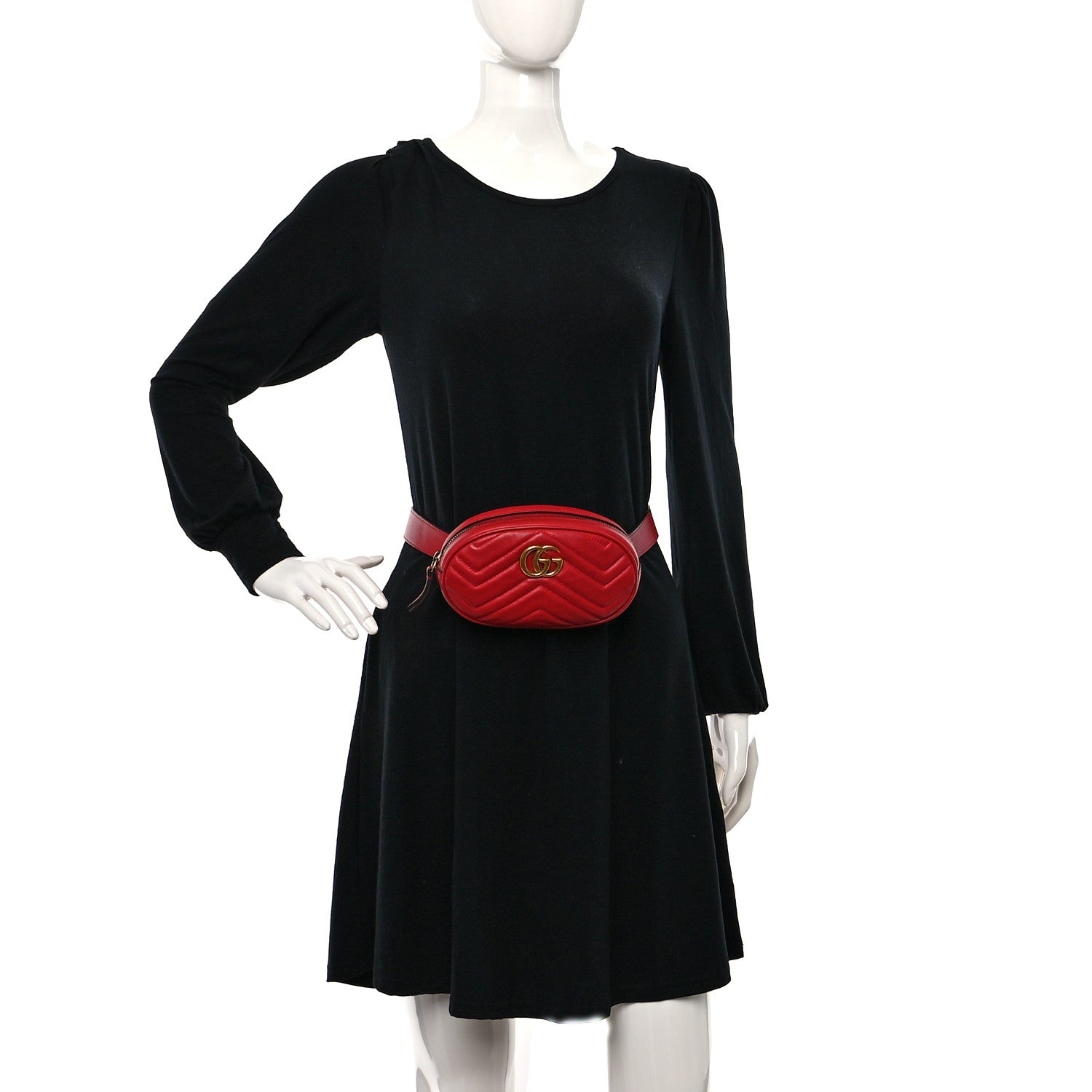 Gucci Calfskin Matelasse GG Marmont Belt Bag 85 34 Hibiscus Red 2 of 9