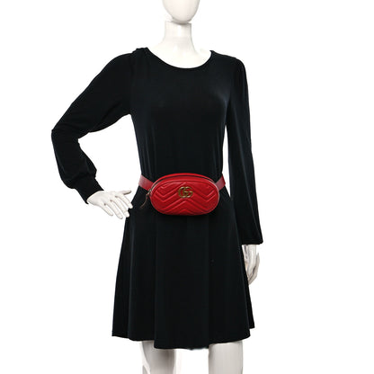 Gucci Calfskin Matelasse GG Marmont Belt Bag 85 34 Hibiscus Red 2 of 9