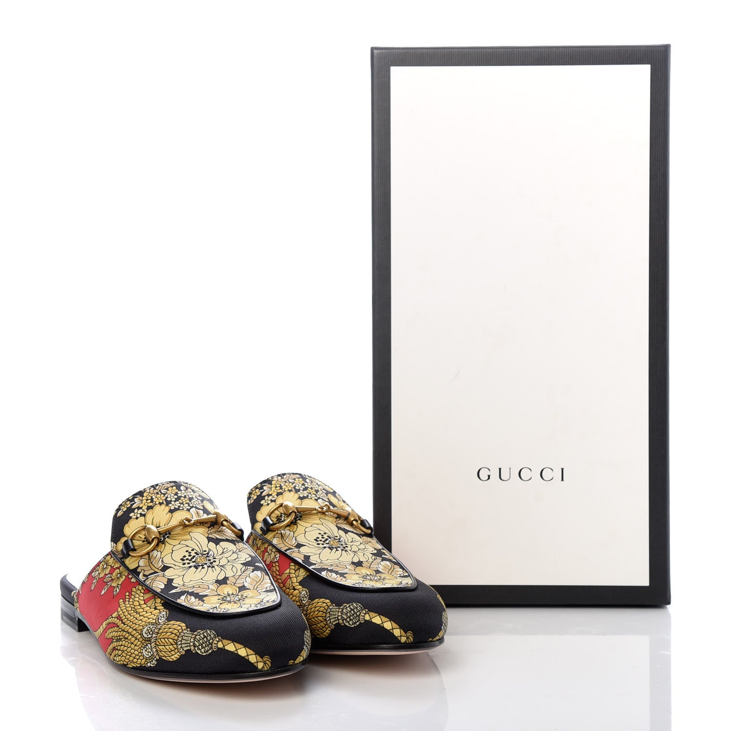 Gucci Twill Flora Womens Princetown Slippers 38 Red Black 11 of 11