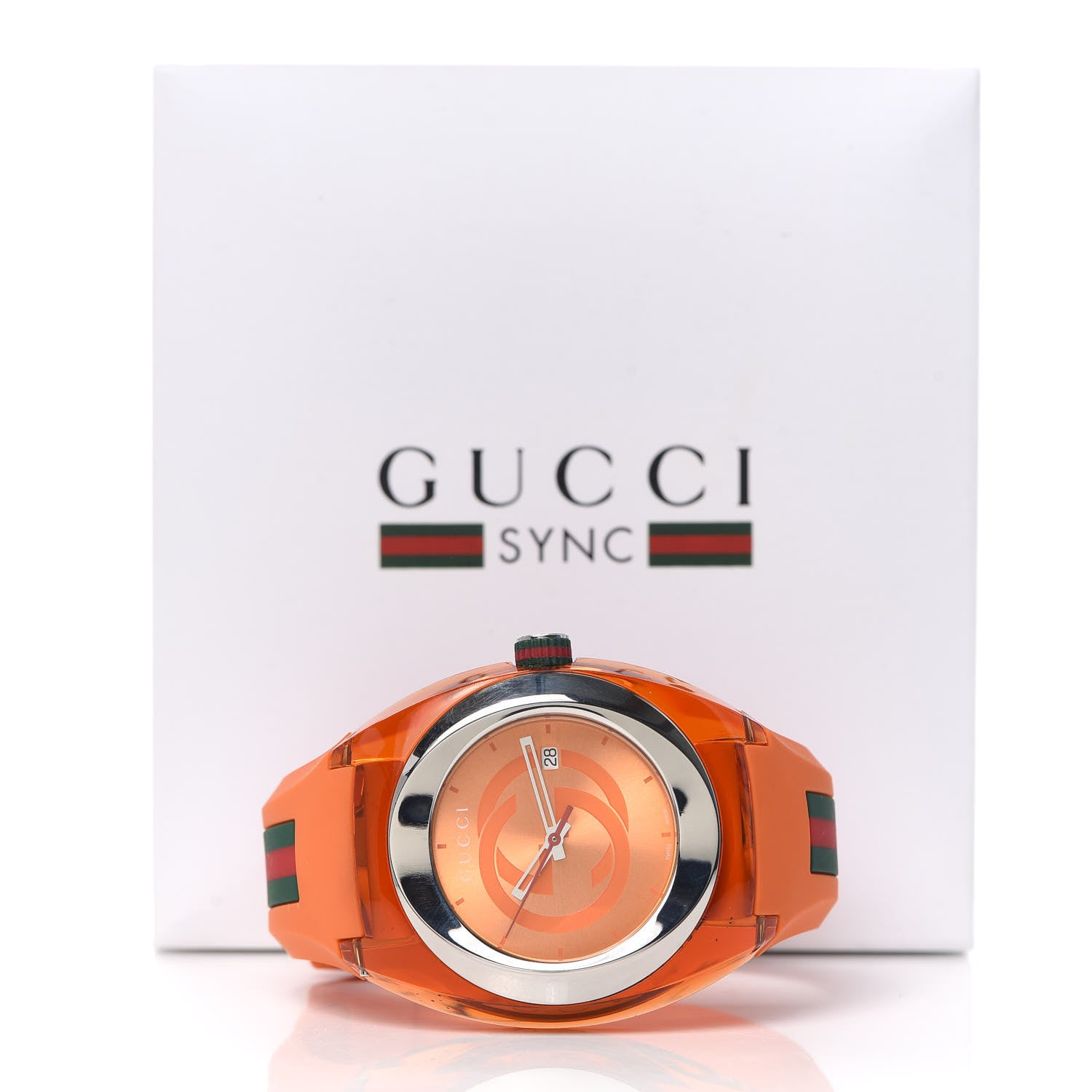 Gucci Stainless Steel Rubber 46mm Sync Web Quartz Watch Orange 5 of 5
