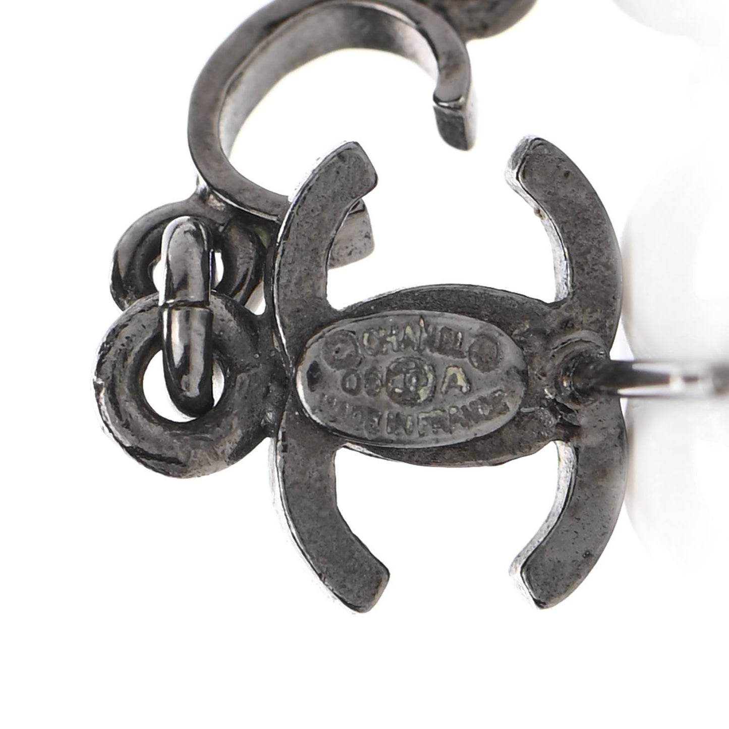 Ruthenium Bead CC Logo Dangle Earrings