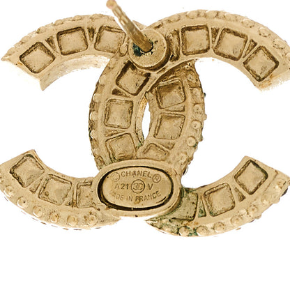Chanel Crystal Timeless CC Earrings Light Gold 4 of 5