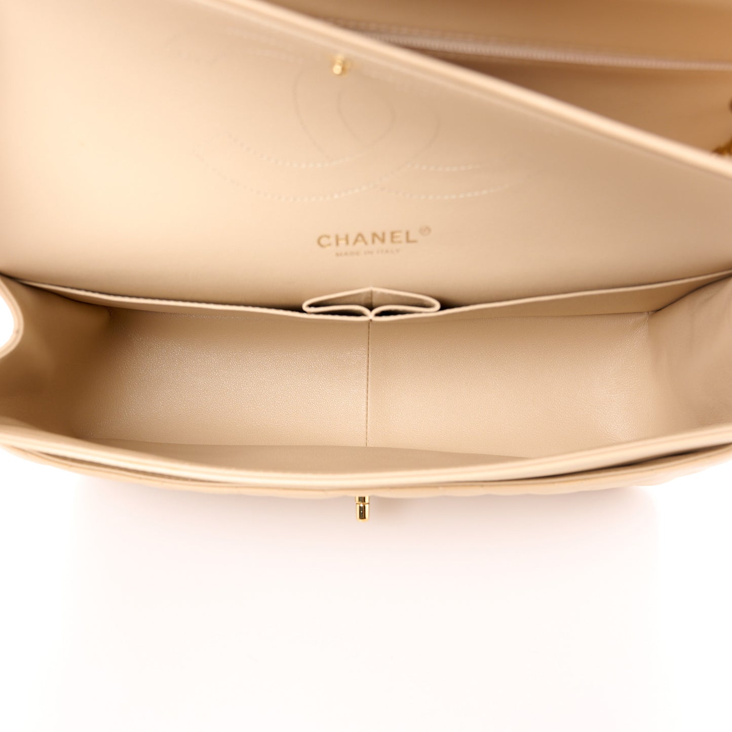 Lambskin Quilted Jumbo Double Flap Beige