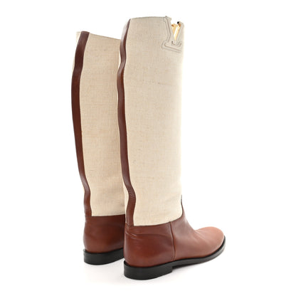 Louis Vuitton Canvas Calfskin Heritage Flat High Boots 38 Beige Brown 5 of 9