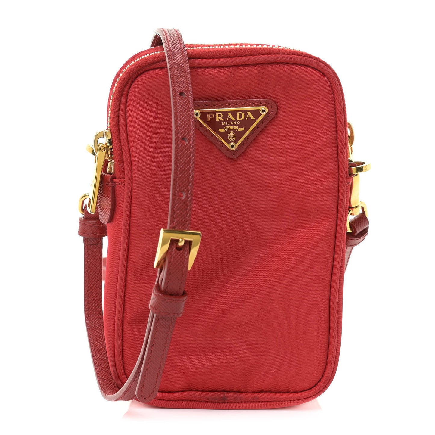Tessuto Nylon Double Zip Phone Case Crossbody Bag Red
