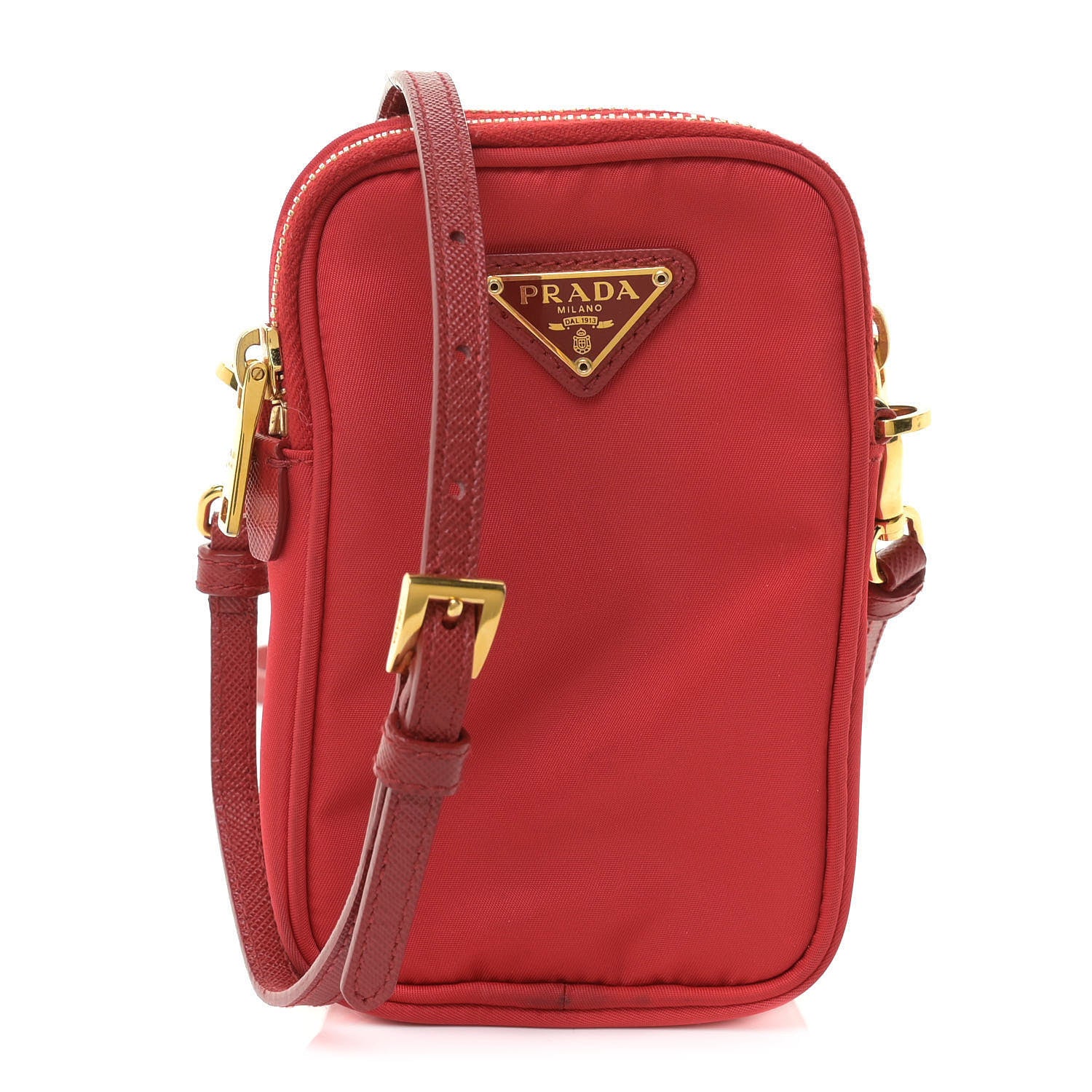 Prada Tessuto Nylon Double Zip Phone Case Crossbody Bag Red 1 of 9