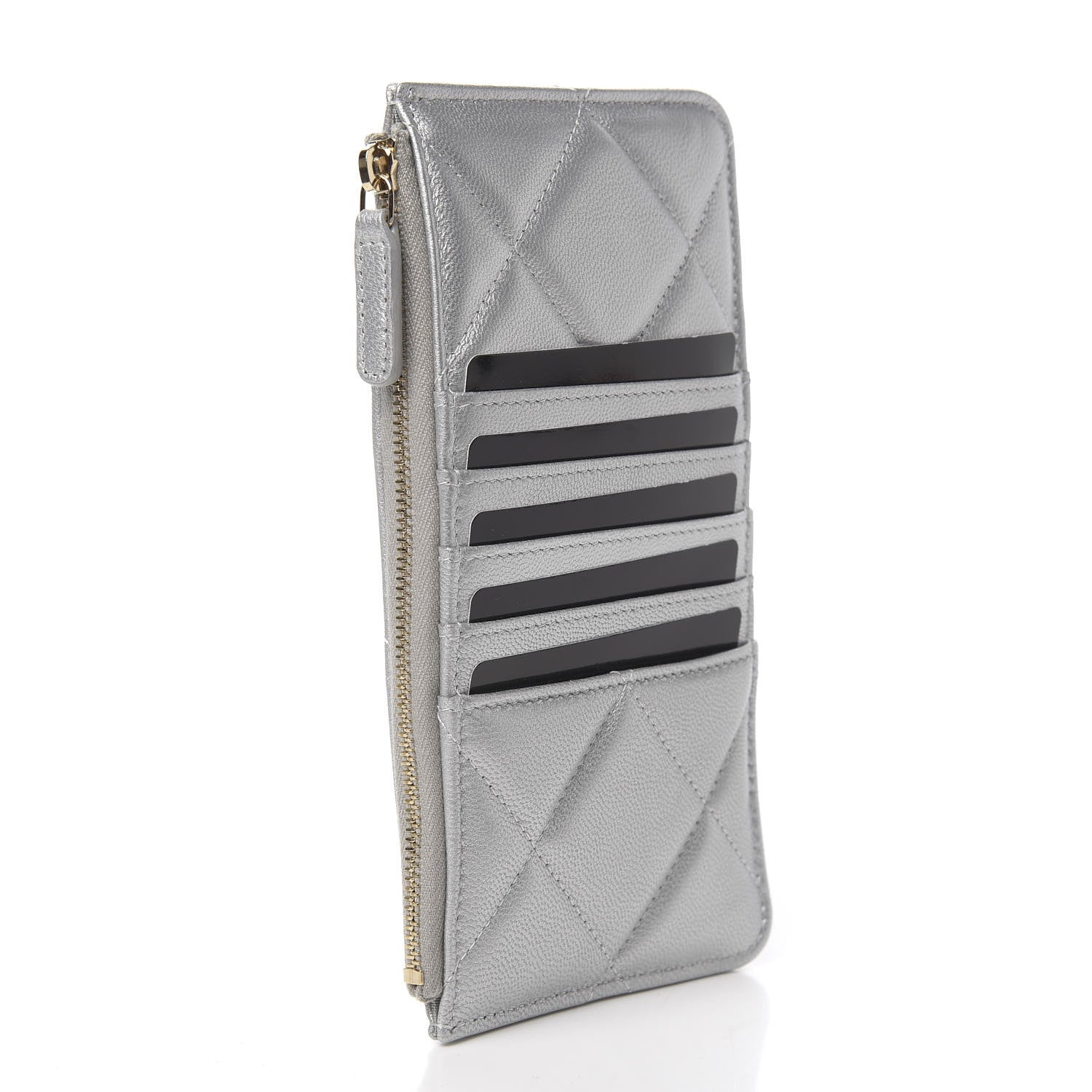 Chanel Metallic Goatskin Quilted 19 Flat Wallet Pouch Silver 2 of 7