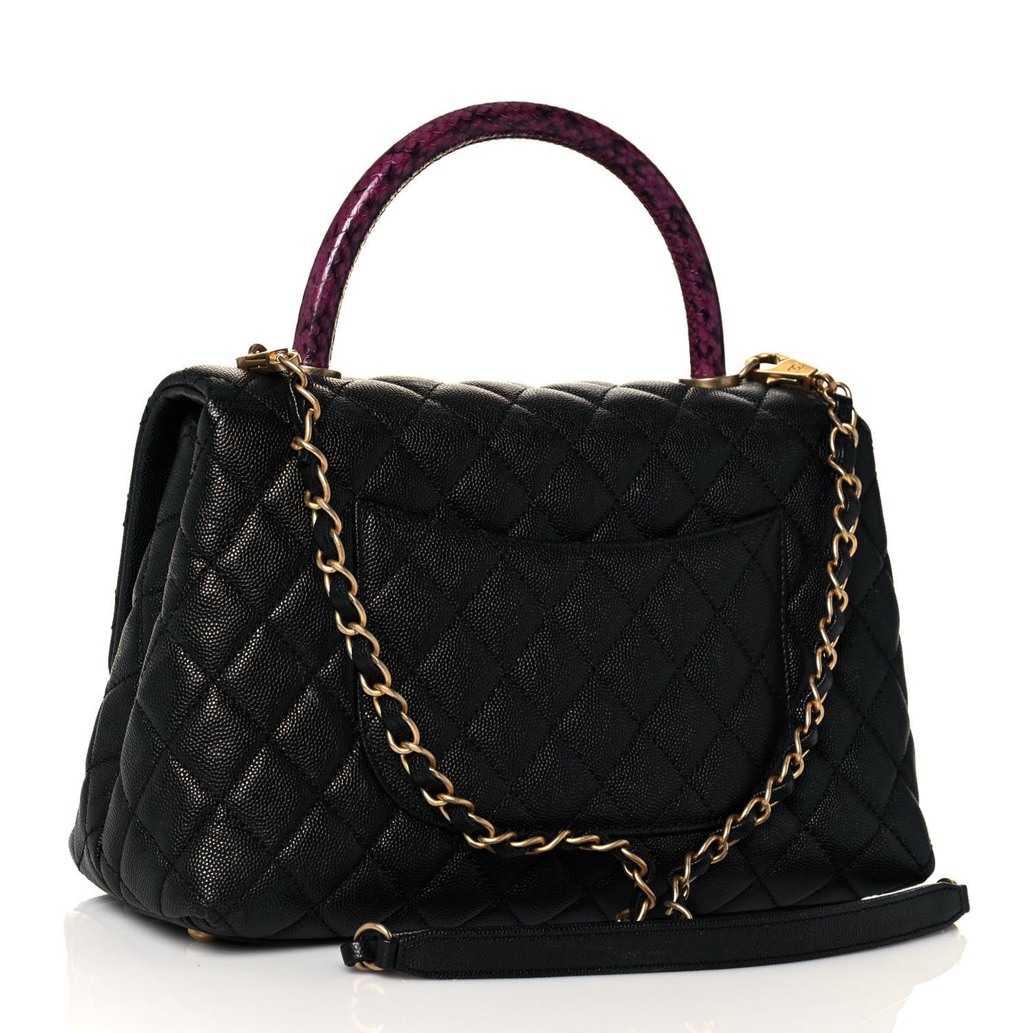 Caviar Lizard Quilted Small Coco Handle Flap Black
