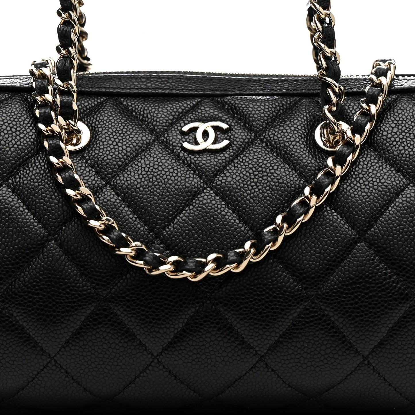 Caviar Quilted Barrel Clutch With Chain Black