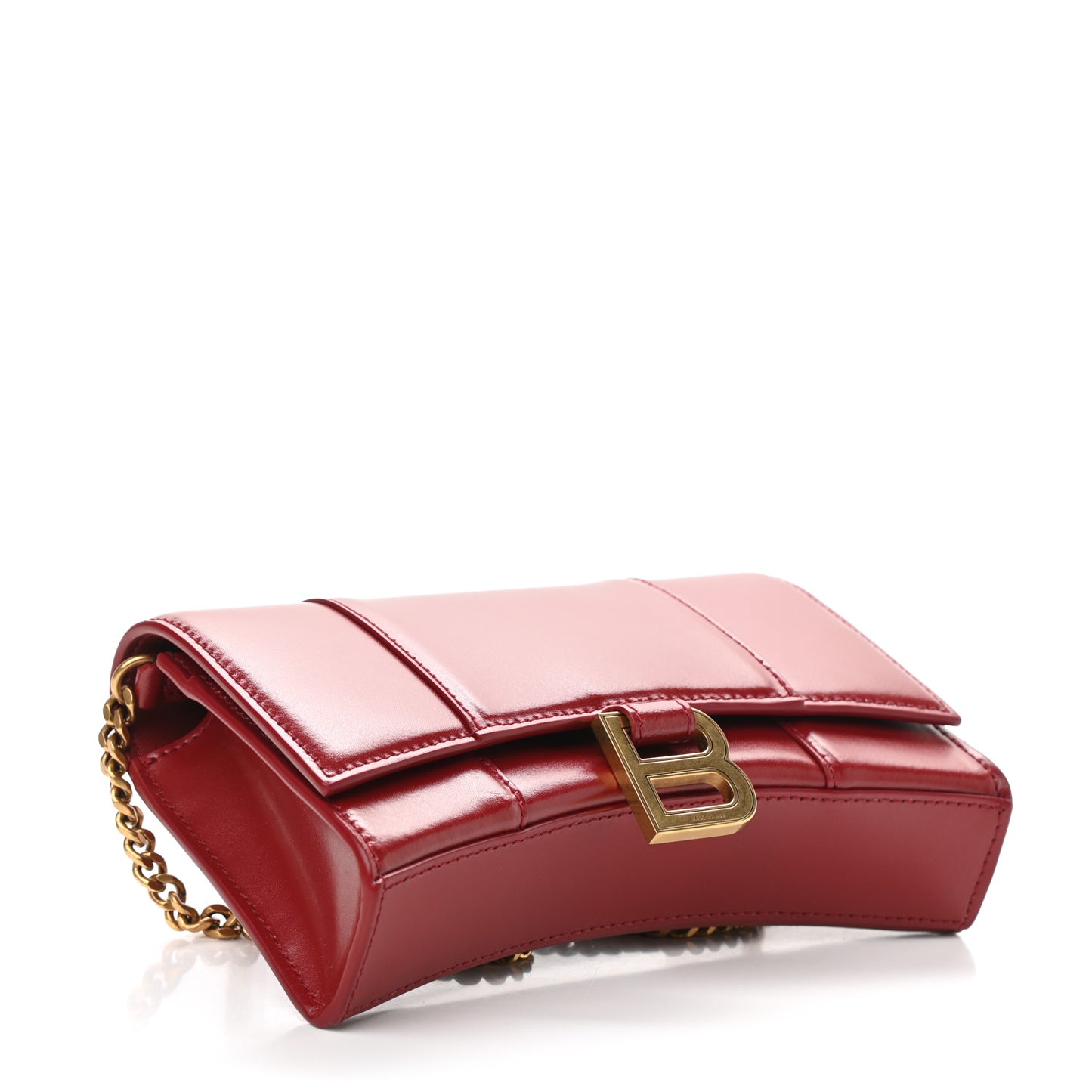 Shiny Box Calfskin Hourglass Chain Bag Bright Red