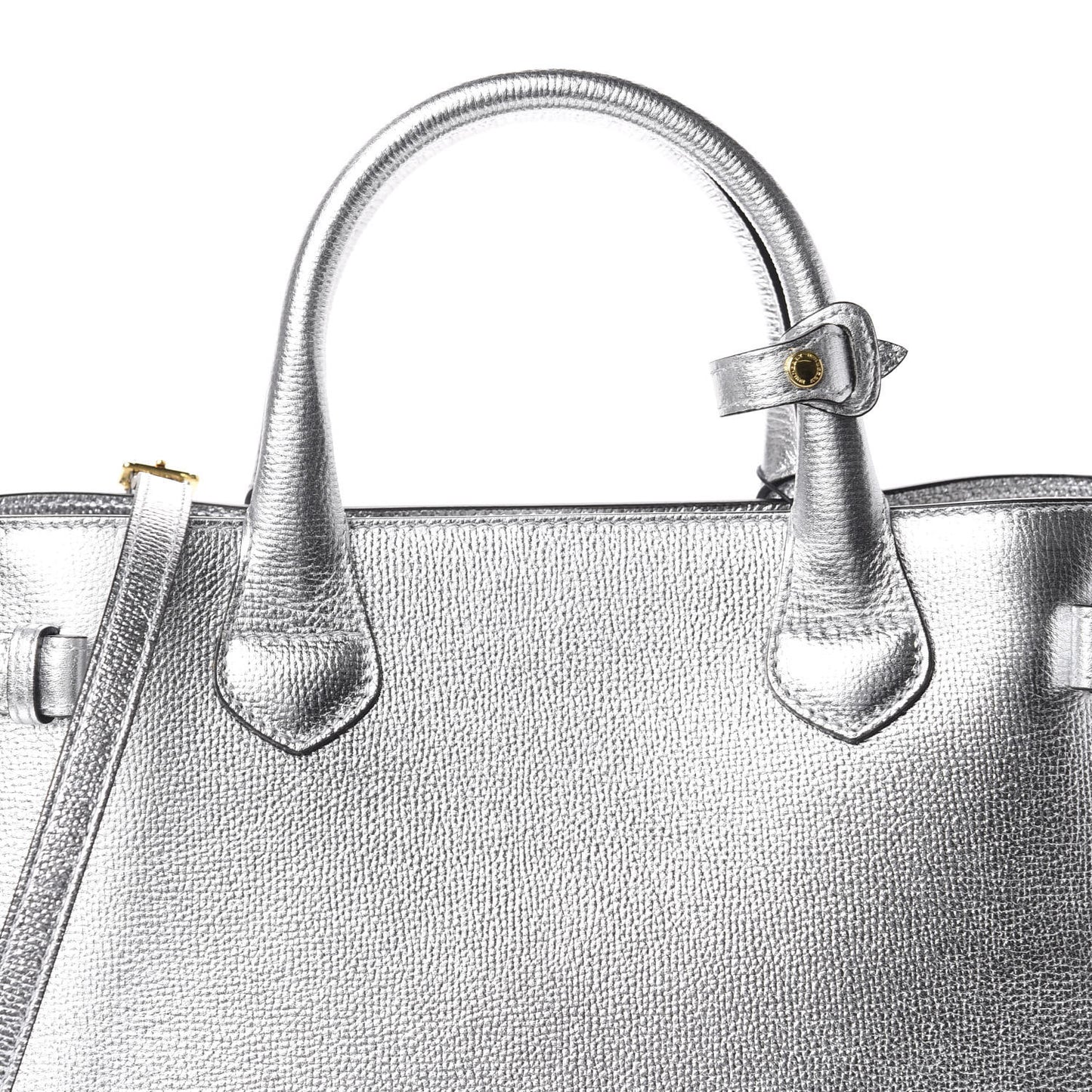 Metallic Grainy Calfskin House Check Medium Banner Tote Silver