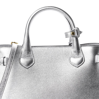 Burberry Metallic Grainy Calfskin House Check Medium Banner Tote Silver 9 of 9