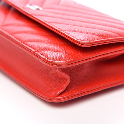 Chanel Caviar Chevron Quilted Wallet On Chain WOC Red 13 of 18
