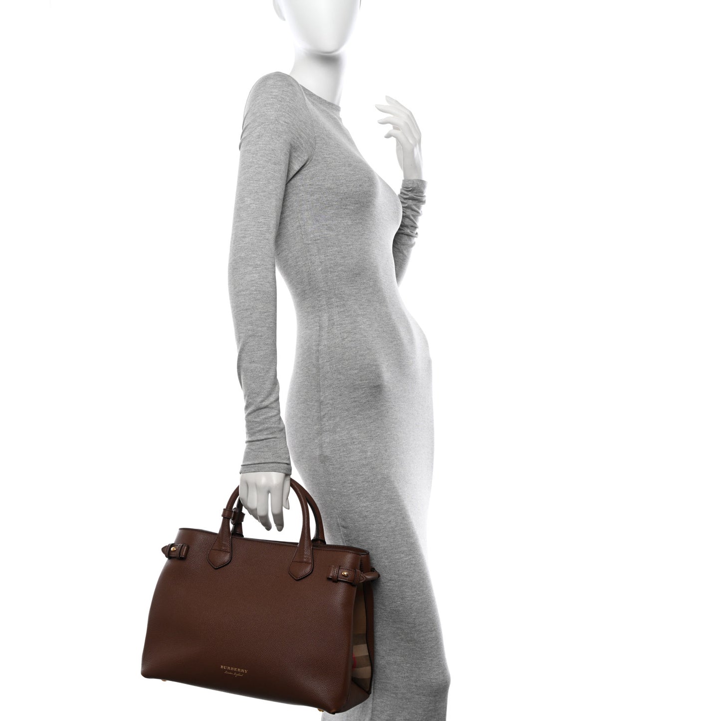 Grainy Calfskin House Check Medium Banner Tote Tan
