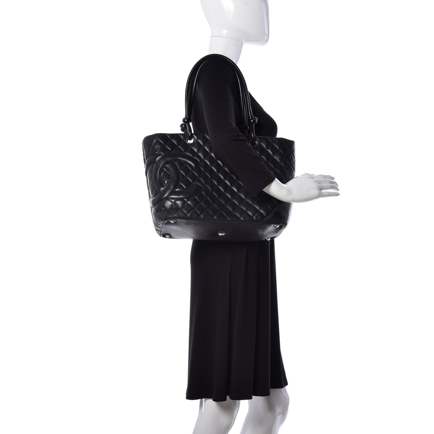 Calfskin Quilted Large Cambon Tote Black