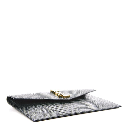 Saint Laurent Calfskin Crocodile Embossed Uptown Monogram Clutch Dark Mint 4 of 7