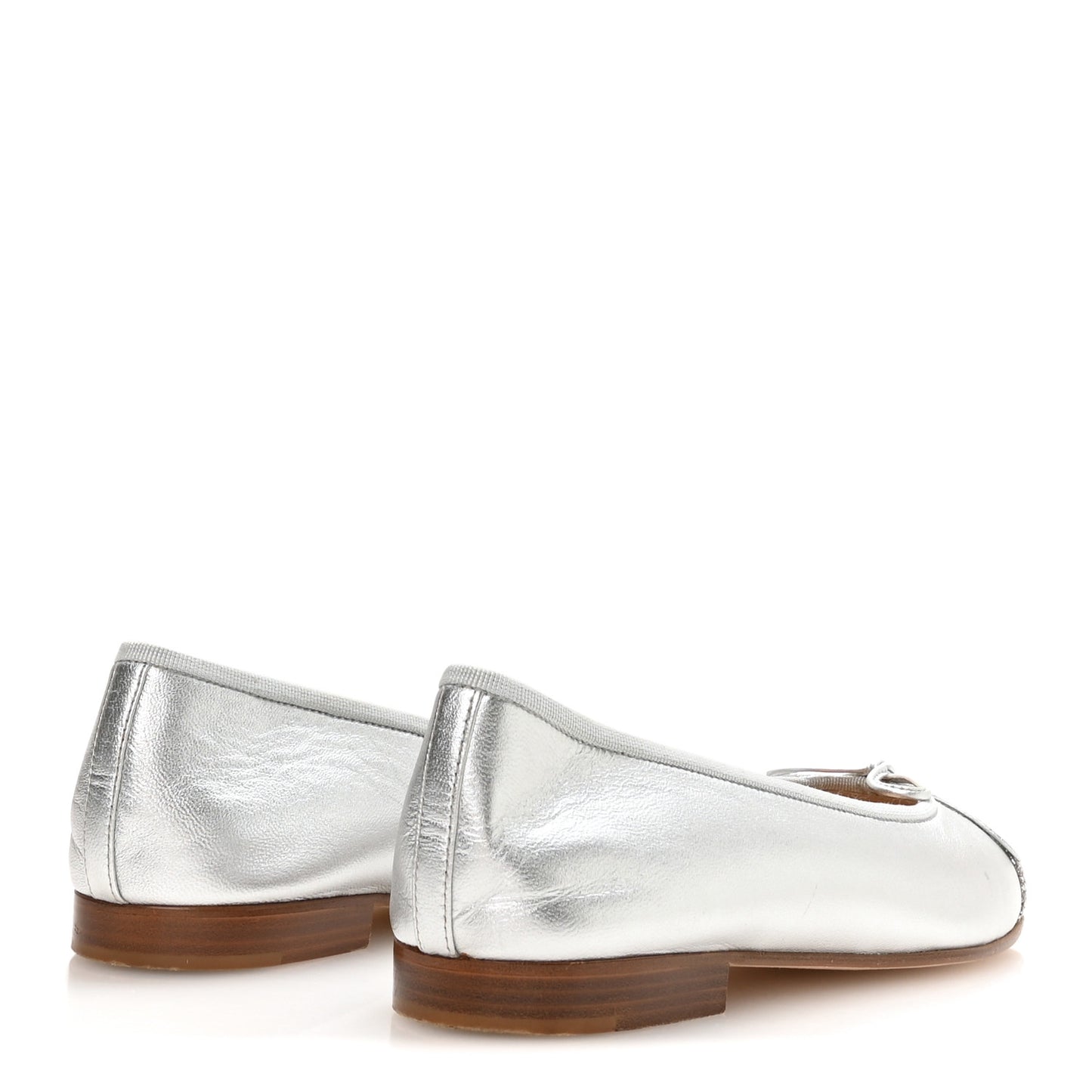 Metallic Crackled Lambskin CC Cap Toe Ballerina Flats 39 Silver