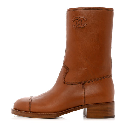 Chanel Calfskin CC Logo Mid Calf Boots 38 Caramel 1 of 10