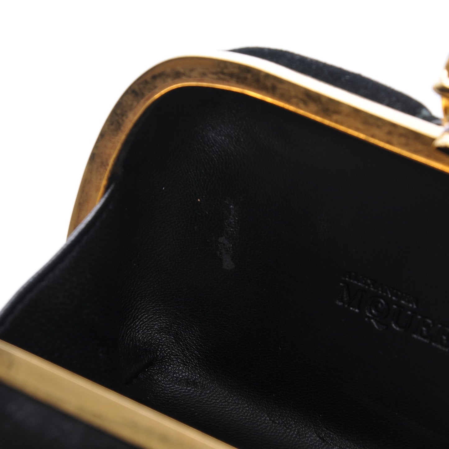 Patent Calfskin Suede Britannia Skull Box Clutch Black Gold