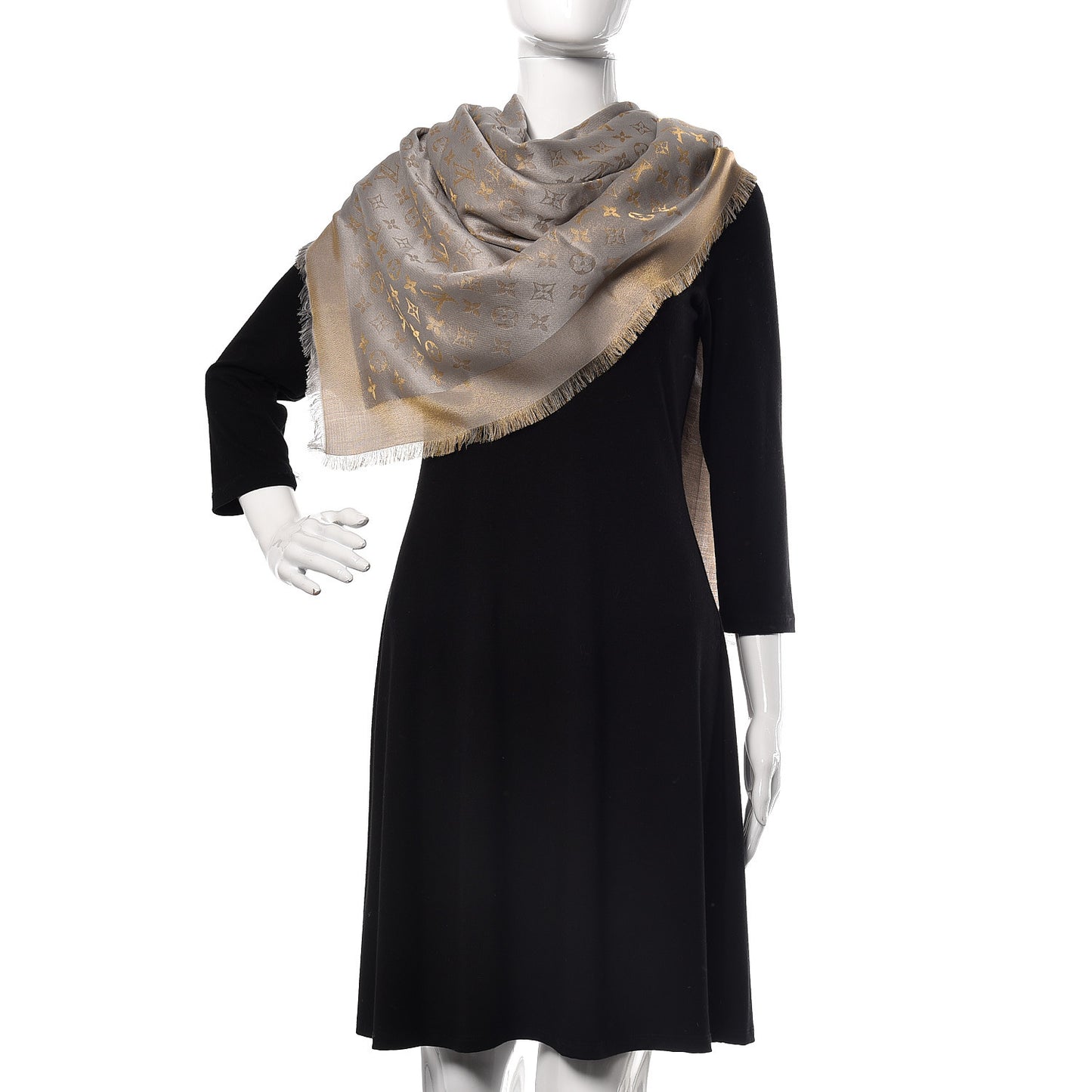 Silk Wool Monogram Shine Shawl Beige