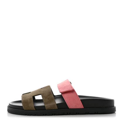 Hermes Suede Goatskin Womens Chypre Sandals 37 Toundra Rose Du Desert 1 of 9