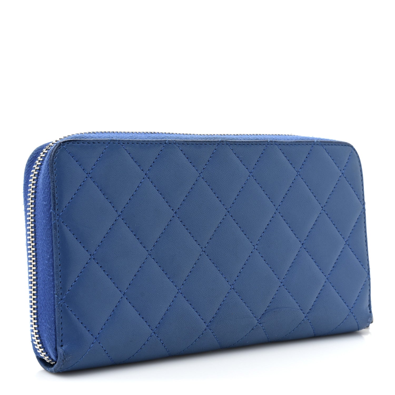 Chanel Lambskin Quilted Large Gusset Zip Around Wallet Dark Blue 3 of 22