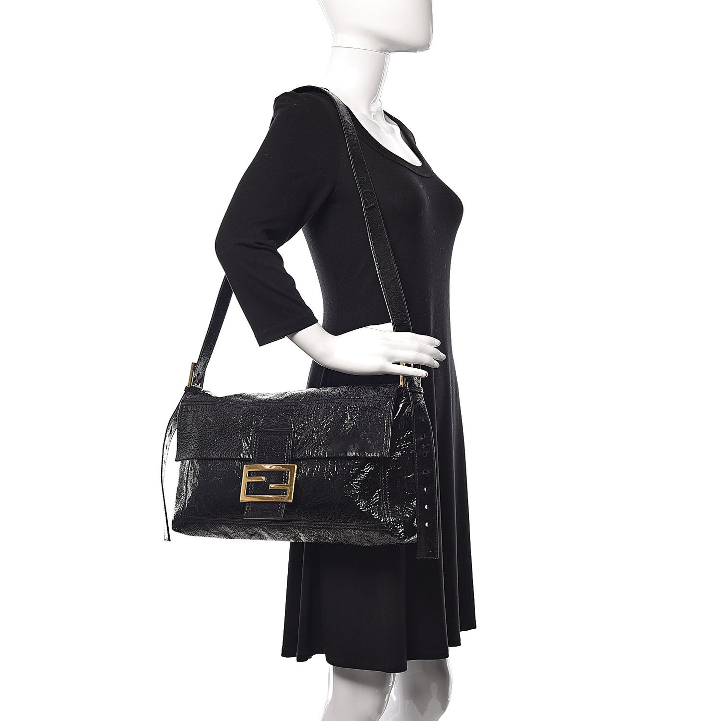 Vitello Naplak Large Convertible Baguette Black