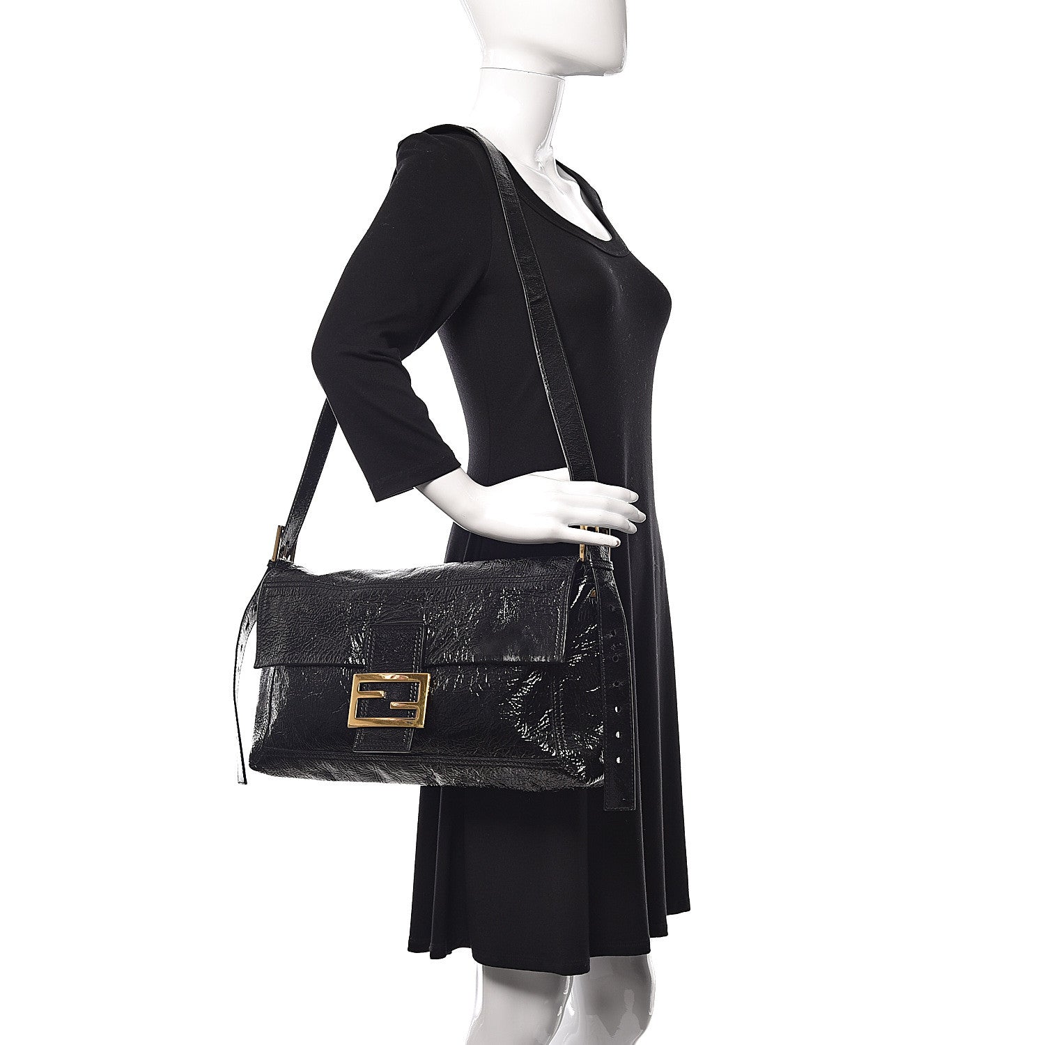 Fendi Vitello Naplak Large Convertible Baguette Black 2 of 12