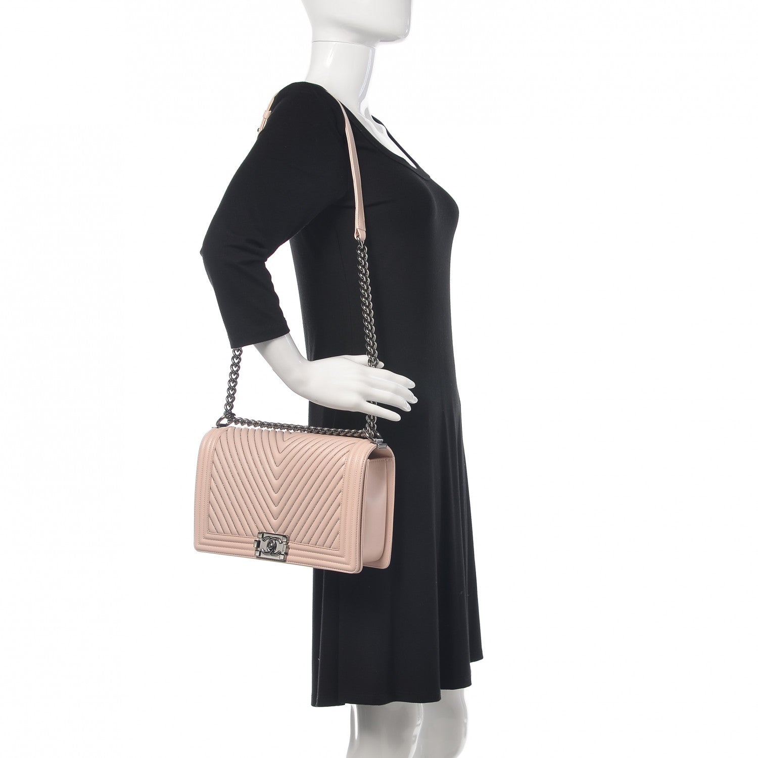 Chanel Calfskin Chevron Micro Chains Boy Flap Light Pink 2 of 10