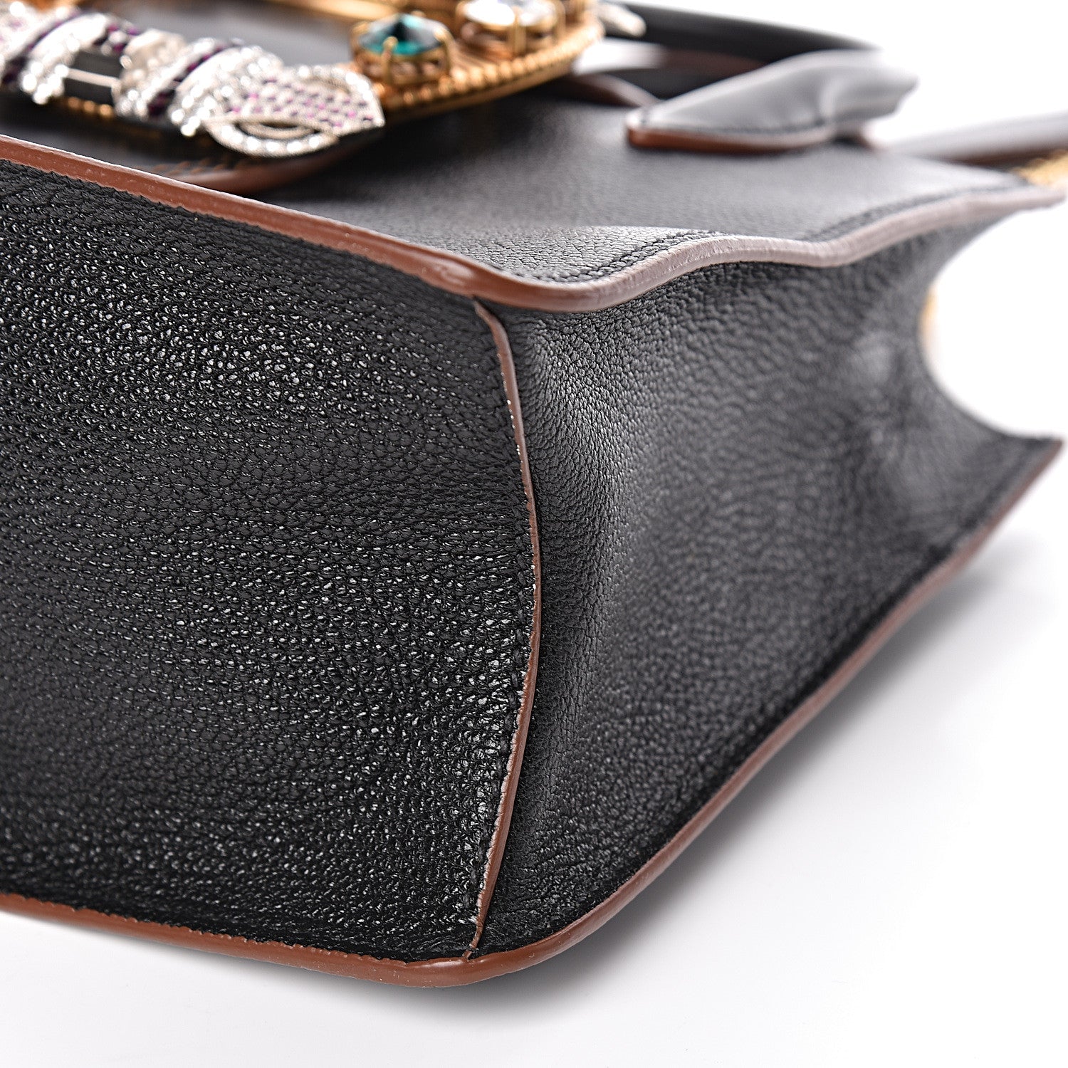 Miu Miu Goatskin Madras Soft Calf Crystal Embellished Tote Black 10 of 11
