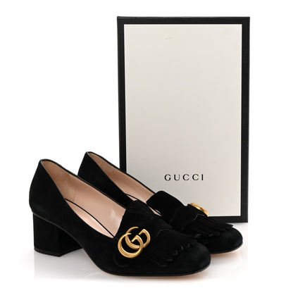 Gucci Kid Scamosciato GG Marmont Fringe 50mm Loafer Pumps 39.5 Black 10 of 10