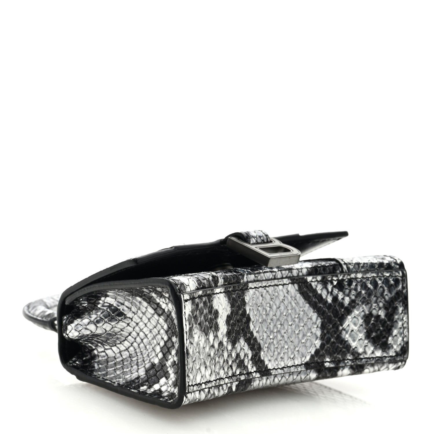 Balenciaga Shiny Calfskin Python Effect Hourglass Top Handle Bag Mini Silver Black 3 of 7