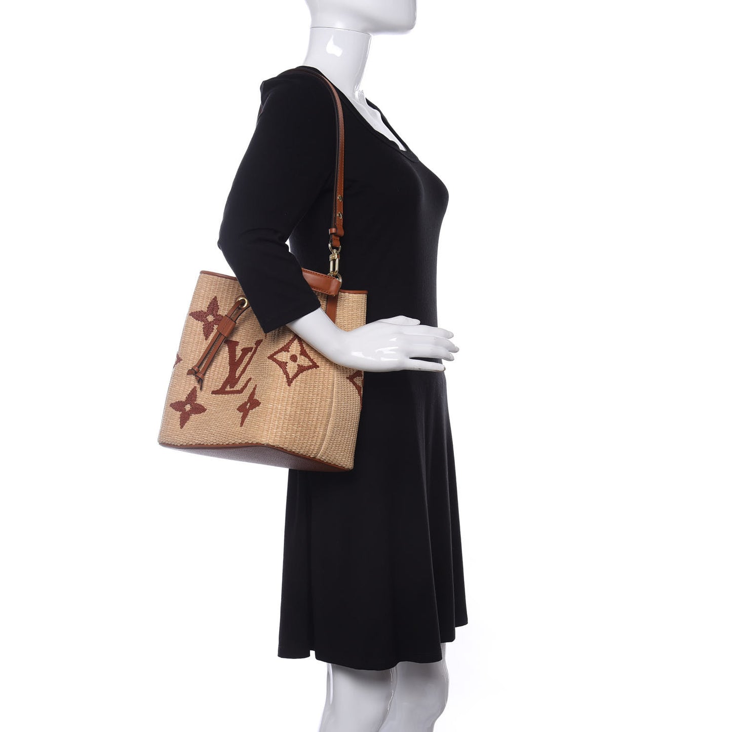 Raffia Calfskin Monogram Neonoe MM Tan